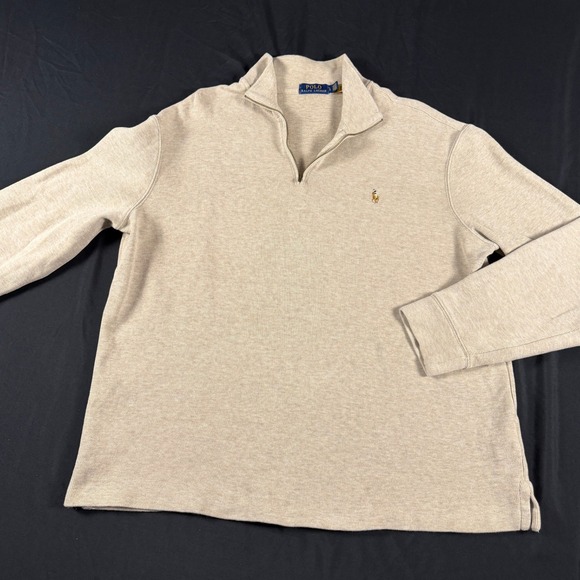 Polo Ralph Lauren Other - Polo Ralph Lauren Mens Large Oatmeal Beige Cotton Quarter Zip Pullover Sweater